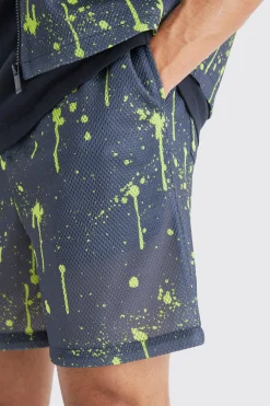 Elasticated Waist Mesh Scuba Graphic Shorts | BoohooMAN UK