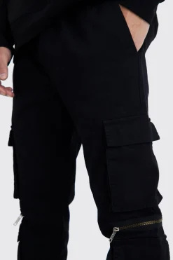 Elasticated Waist Multi Pocket Zip Cargo Trouser | BoohooMAN UK