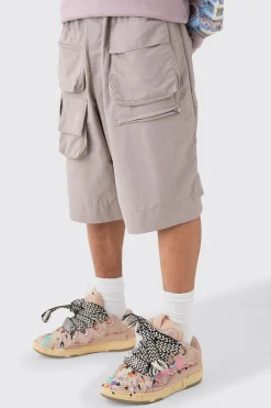 Elasticated Waist Multi Pocket Drawcord Parachute Shorts | BoohooMAN UK