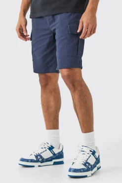 Elasticated Waist Navy Relaxed Fit Cargo Shorts | BoohooMAN UK