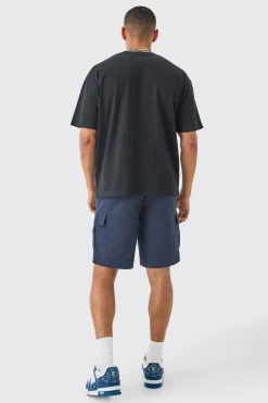 Elasticated Waist Navy Relaxed Fit Cargo Shorts | BoohooMAN UK