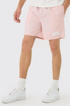 Elasticated Waist OFCL Relaxed Shell Short Shorts In Pink | BoohooMAN UK