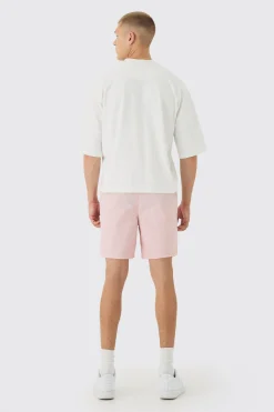 Elasticated Waist OFCL Relaxed Shell Short Shorts In Pink | BoohooMAN UK