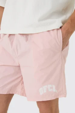 Elasticated Waist OFCL Relaxed Shell Short Shorts In Pink | BoohooMAN UK