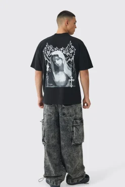 Elasticated Waist Parachute Acid Wash Cargo Jeans | BoohooMAN UK
