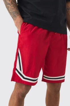 Elasticated Waist Piping Detail Shell Shorts In Red | BoohooMAN UK