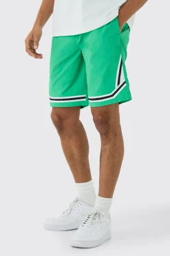 Elasticated Waist Piping Detail Shell Shorts In Green | BoohooMAN UK