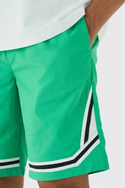 Elasticated Waist Piping Detail Shell Shorts In Green | BoohooMAN UK