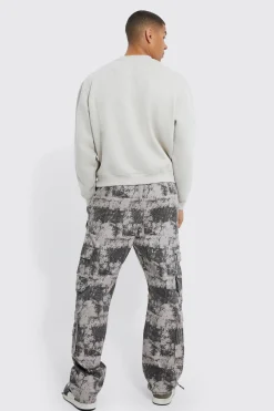 Elasticated Waist Printed Multi Pocket Stacked Cargo Trousers | BoohooMAN UK