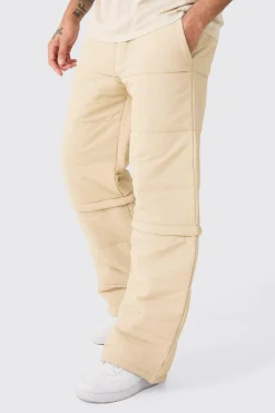 Elasticated Waist Quilted Zip Off Wide Leg Trousers | BoohooMAN UK