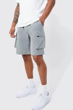 Elasticated Waist Relaxed Technical Stretch Cargo Short | BoohooMAN UK