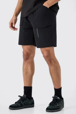Elasticated Waist Relaxed Technical Stretch Cargo With Zip | BoohooMAN UK