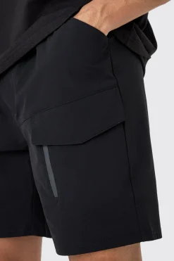 Elasticated Waist Relaxed Technical Stretch Cargo With Zip | BoohooMAN UK