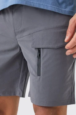 Elasticated Waist Relaxed Technical Stretch Cargo With Zip | BoohooMAN UK