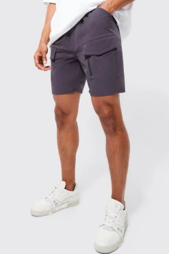 Elasticated Waist Relaxed Technical Stretch Cargo With Zip | BoohooMAN UK