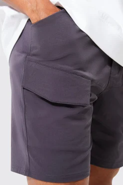 Elasticated Waist Relaxed Technical Stretch Cargo With Zip | BoohooMAN UK