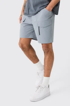 Elasticated Waist Relaxed Technical Stretch Cargo With Zip | BoohooMAN UK