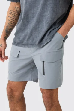 Elasticated Waist Relaxed Technical Stretch Cargo With Zip | BoohooMAN UK