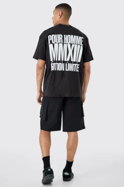 Elasticated Waist Relaxed Technical Stretch Short With Branding | BoohooMAN UK