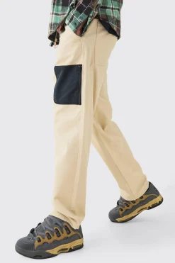 Elasticated Waist Relaxed Fit Belted Peached Twill Trouser | BoohooMAN UK