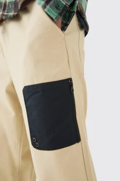 Elasticated Waist Relaxed Fit Belted Peached Twill Trouser | BoohooMAN UK