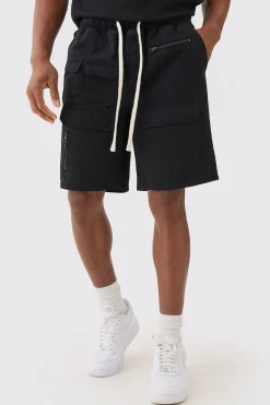 Elasticated Waist Relaxed Contrast Drawcord Shorts | BoohooMAN UK