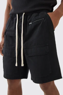 Elasticated Waist Relaxed Contrast Drawcord Shorts | BoohooMAN UK