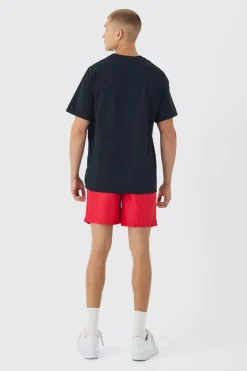 Elasticated Waist Relaxed Contrast Drawcord Shell Short Shorts | BoohooMAN UK