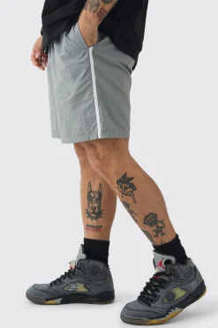 Elasticated Waist Relaxed Side Piping Shell Short Shorts In Grey | BoohooMAN UK