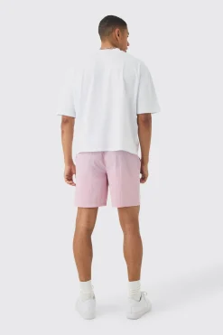 Elasticated Waist Relaxed Side Piping Shell Short Shorts In Pink | BoohooMAN UK