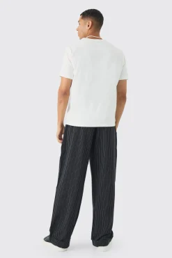 Elasticated Waist Relaxed Pinstripe Turn Up Hem Trousers | BoohooMAN UK