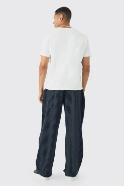 Elasticated Waist Relaxed Pinstripe Turn Up Hem Trousers | BoohooMAN UK
