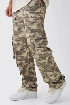 Elasticated Waist Relaxed Stacked Camo Cargo Trousers | BoohooMAN UK