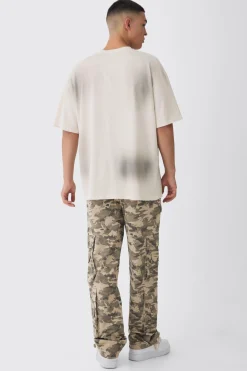 Elasticated Waist Relaxed Stacked Camo Cargo Trousers | BoohooMAN UK