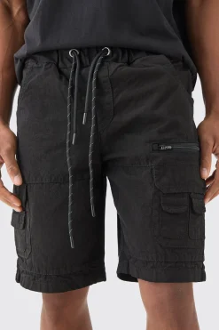 Elasticated Waist Ripstop Bungee Cargo Short | BoohooMAN UK