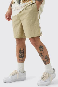 Elasticated Waist Side Piping Shell Shorts In Stone | BoohooMAN UK