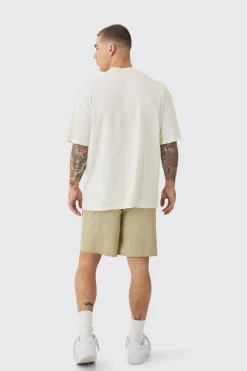 Elasticated Waist Side Piping Shell Shorts In Stone | BoohooMAN UK
