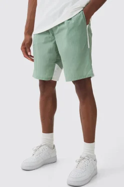 Elasticated Waist Side Stripe Shell Shorts In Sage | BoohooMAN UK