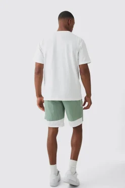 Elasticated Waist Side Stripe Shell Shorts In Sage | BoohooMAN UK