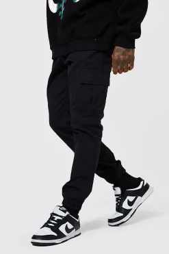 Elasticated Waist Skinny Fit Cargo Trouser | BoohooMAN UK