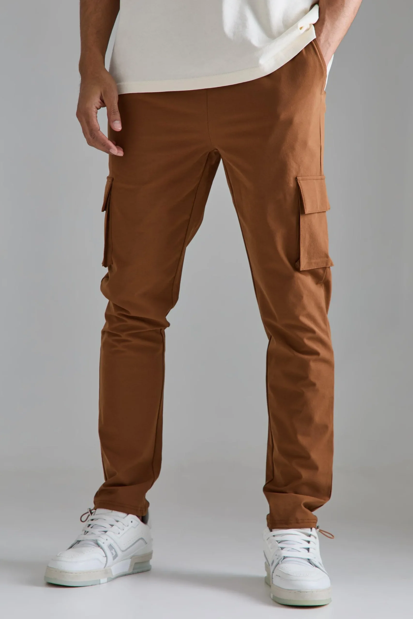 Elasticated Waist Skinny Stretch Cargo Trousers | BoohooMAN UK