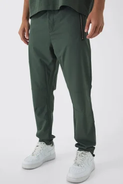 Elasticated Waist Skinny Utility Zip Pocket Trousers | BoohooMAN UK