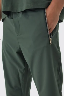 Elasticated Waist Skinny Utility Zip Pocket Trousers | BoohooMAN UK