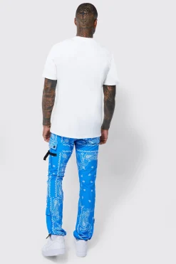 Elasticated Waist Slim Fit Bandanna Print Cargo Trousers | BoohooMAN UK