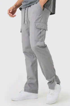 Elasticated Waist Slim Fit Cargo Split Hem Trouser | BoohooMAN UK