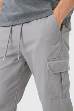 Elasticated Waist Slim Fit Cargo Split Hem Trouser | BoohooMAN UK