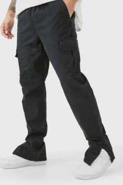 Elasticated Waist Slim Fit Cargo Split Hem Trouser | BoohooMAN UK