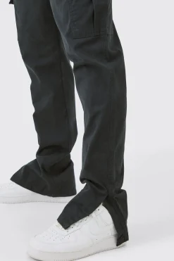 Elasticated Waist Slim Fit Cargo Split Hem Trouser | BoohooMAN UK