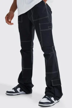 Elasticated Waist Slim Flare Contrast Stitch Cargo Trouser | BoohooMAN UK