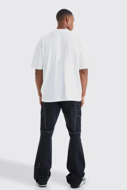 Elasticated Waist Slim Flare Contrast Stitch Cargo Trouser | BoohooMAN UK